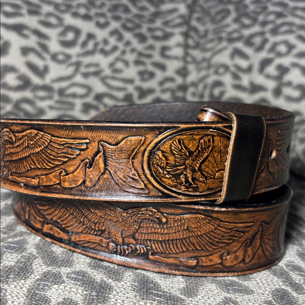 Artec Canada Tooled Leather Belt Strap Men’s Soaring Eagle Outdoorsman Belt 42 View 2